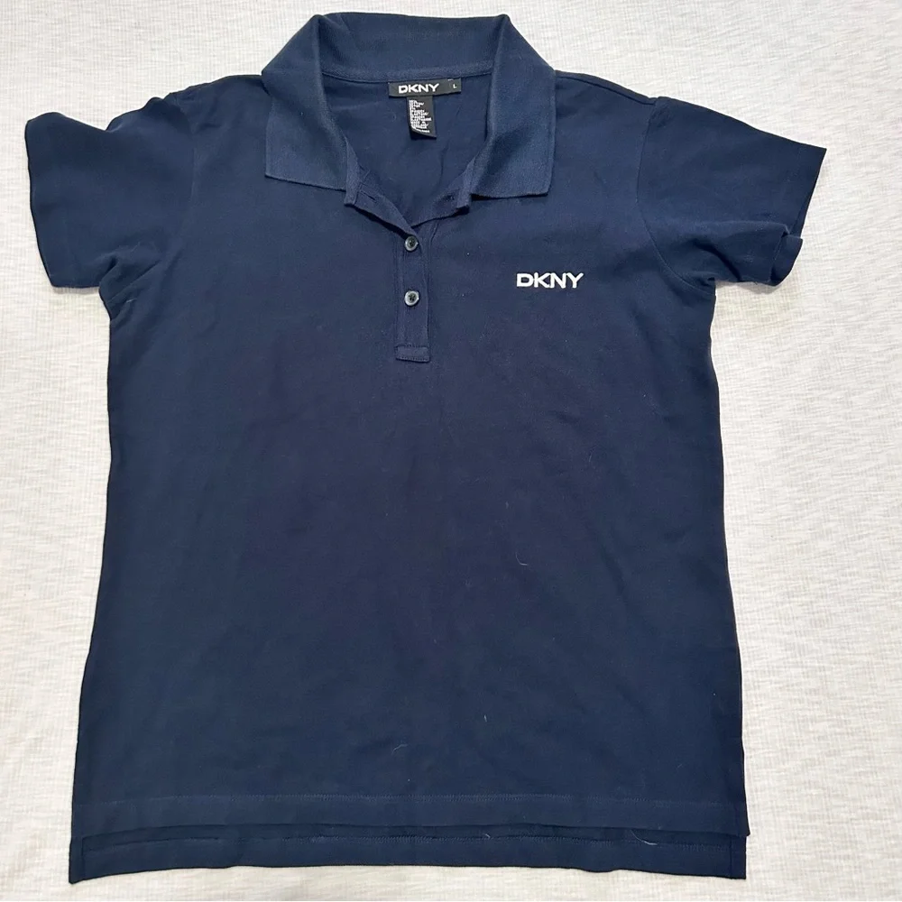 DKNY‎ Boys Navy Blue Polo Short Sleeve Shirt Size L 14/16 Uniform